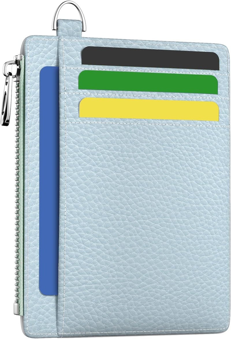 Hancynir Slim Wallet Women Credit Card Holder, Minimalist RFID Blocking Small Mini Card Wallets, Cute Front Pocket PU Leather Card Case, Thin Travel Zipper Coin Cash Ladies Female Wallet Gifts Blue - Image 1